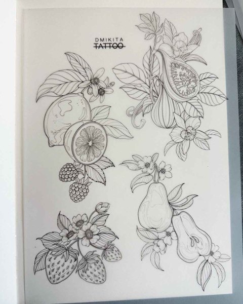 Available botanical fruit flash tattoos by Dominika at Silent Moon, our private tattoo studio in Bermondsey, South East London.