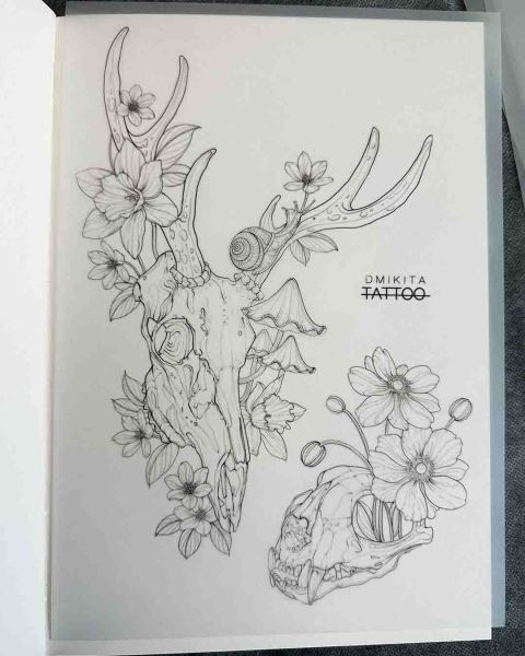 Available deer skull and cat skull flash tattoos by Dominika at Silent Moon, our private tattoo studio in Bermondsey, South East London.