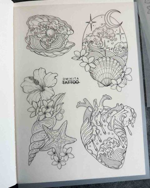 Available ocean flash tattoos by Dominika at Silent Moon, our private tattoo studio in Bermondsey, South East London.
