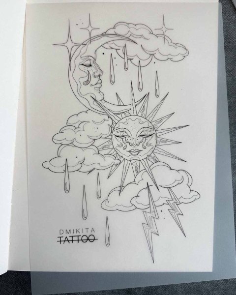 Available sun and moon faces flash tattoo by Dominika at Silent Moon, our private tattoo studio in Bermondsey, South East London.