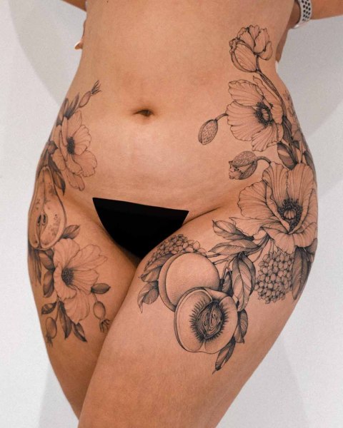 Fine line botanical tattoo by Dominika at Silent Moon, our private tattoo studio in Bermondsey, South East London.
