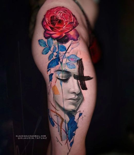 Transform your avant-garde vision into reality! Book your custom mixed-media abstract portrait piece with 15-year veteran artist Klaudia at Silent Moon Tattoo (London SE16).
