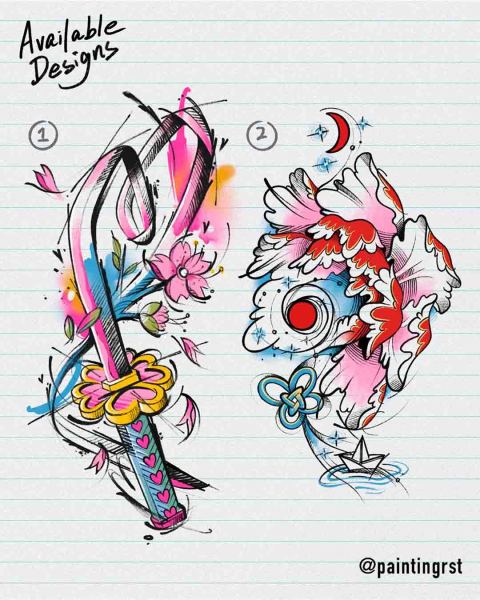 Available katana and Japanese cloud tattoo designs by guest artist Peng at Silent Moon, our private tattoo studio in Bermondsey, South East London.