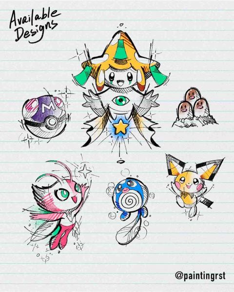 Available cute Pokémon tattoo designs by guest artist Peng at Silent Moon, our private tattoo studio in Bermondsey, South East London.