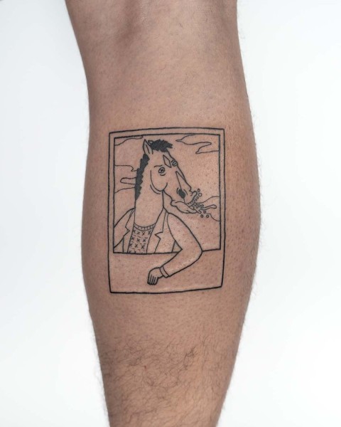 Black linework cartoon tattoo by Robin at Silent Moon, our private tattoo studio in Bermondsey, South East London.