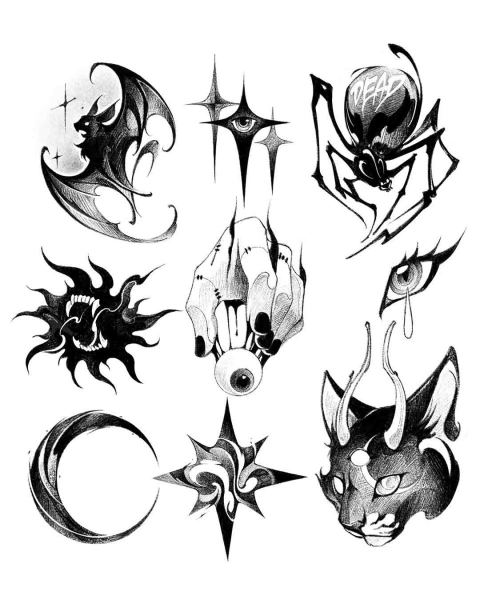 Available gothic blackwork tattoo designs by Satrxx at Silent Moon, our private tattoo studio in Bermondsey, South East London.