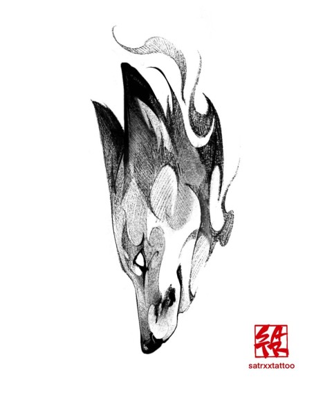Available spirit wolf tattoo design by Satrxx at Silent Moon, our private tattoo studio in Bermondsey, South East London.