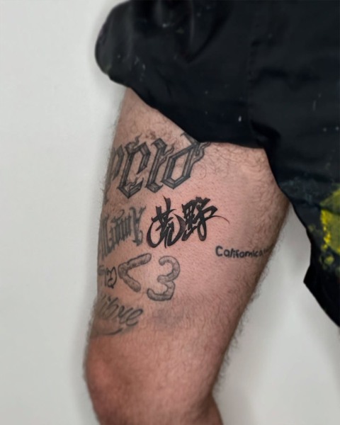 Chinese calligraphy lettering tattoo by Satrxx at Silent Moon, our private tattoo studio in Bermondsey, South East London.