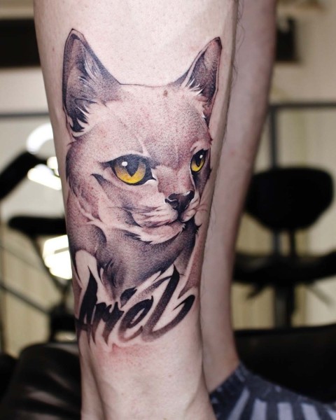 Realistic cat portrait tattoo by Satrxx at Silent Moon, our private tattoo studio in Bermondsey, South East London.
