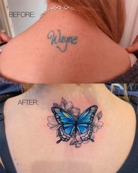 Butterfly cover-up tattoo by Lubava at Silent Moon, our private tattoo studio in Bermondsey, South East London.