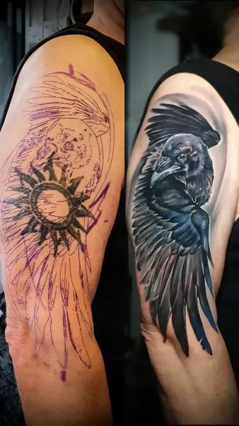 Transform your old ink into a masterpiece! Book your expert custom cover-up wildlife tattoo with 15-year veteran artist Klaudia at Silent Moon Tattoo (London SE16).