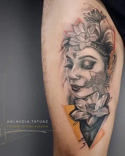 Transform your cultural and spiritual visions into reality! Book your custom abstract realism portrait piece with 15-year veteran artist Klaudia at Silent Moon Tattoo (London SE16).