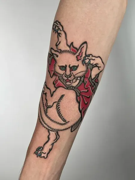 Bespoke Traditional Japanese Yokai Cat (Bakeneko) Tattoo | Daisuke Sakaguchi