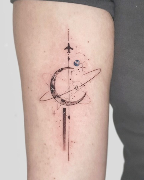 Micro-realism crescent moon tattoo by Klaudia at Silent Moon, our private tattoo studio in Bermondsey, South East London.