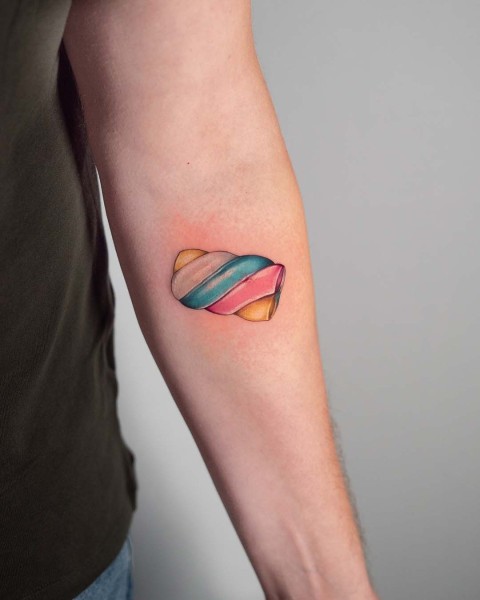 Micro-realism marshmallow tattoo by Klaudia at Silent Moon, our private tattoo studio in Bermondsey, South East London.